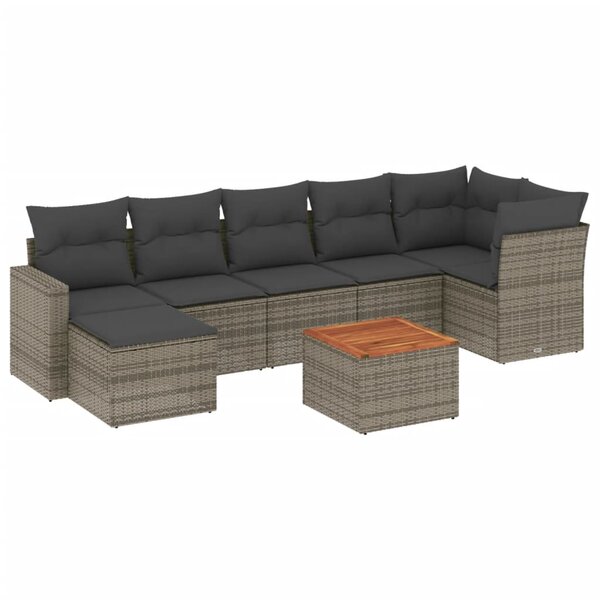 vidaXL Salon de jardin 8 Pièces avec coussins gris résine tressée