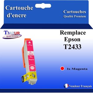 T3AZUR- Cartouche Compatible avec Epson 24XL 24 XL remplace Epson Expression Photo XP55 XP750 XP760 XP850 XP860 XP950 XP960 XP970 Magenta