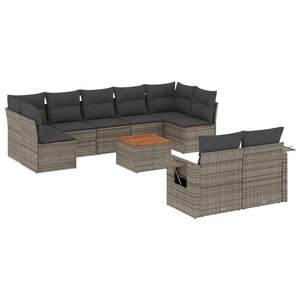 vidaXL Salon de jardin avec coussins 10 Pièces gris résine tressée