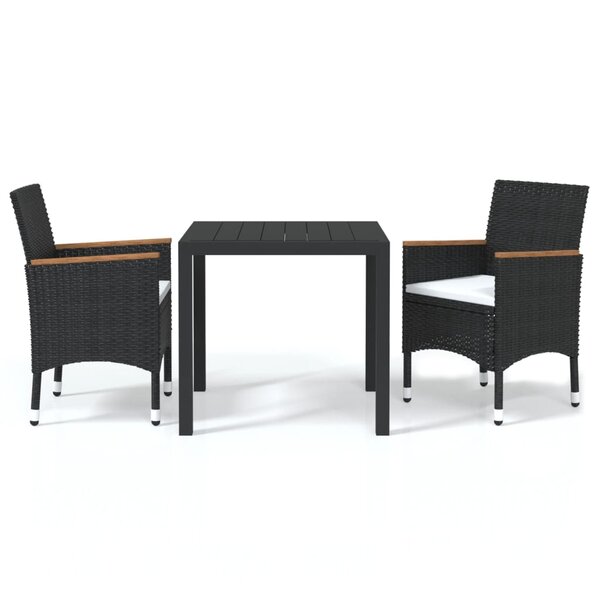 vidaXL Ensemble à dîner de jardin avec coussins 3 Pièces poly rotin noir