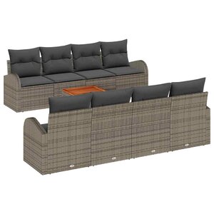 vidaXL Ensemble de canapé de jardin avec coussin 9 Pièces Gris polyrotin