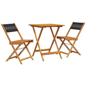 vidaXL Ensemble de bistro 3 Pièces noir polypropylène et bois massif