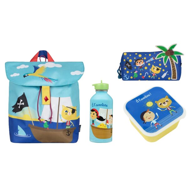 Kit Rentrée Scolaire Pirate : Sac À Dos  Grande Trousse  Gourde Et Boite À Gouter Pirates - Draeger paris