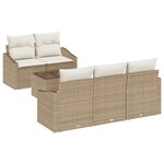 vidaXL Ensemble Canapés Jardin 6 Pièces avec Coussins Beige Rattan Poly