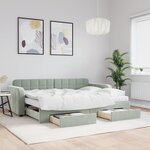 vidaXL Lit de jour avec gigogne et tiroirs gris clair 80x200cm velours