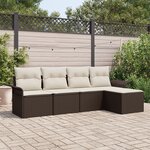 vidaXL Ensemble de canapés de jardin 5 pièces avec coussins Marron Poly Rattan