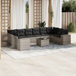 vidaXL Salon de jardin 11 Pièces avec coussins gris clair résine tressée