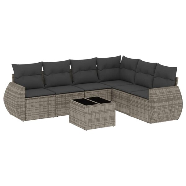 vidaXL Salon de jardin avec coussins 7 Pièces gris résine tressée
