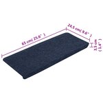 vidaXL Tapis d'escalier auto-adhésifs 15 Pièces 65x24 5x3 5 cm Bleu
