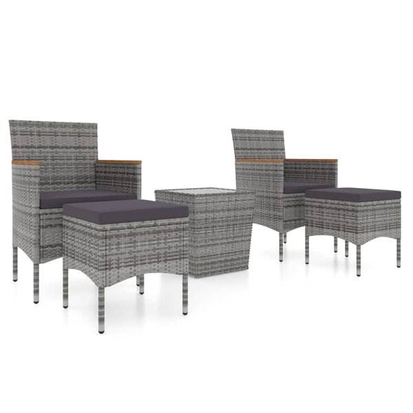 vidaXL Ensemble de bistro jardin 5Pièces Résine tressée verre trempé Gris