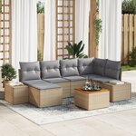 vidaXL Ensemble de Canapé de Jardin 7 Pièces avec Coussins Beige Rattan Poly Acacia