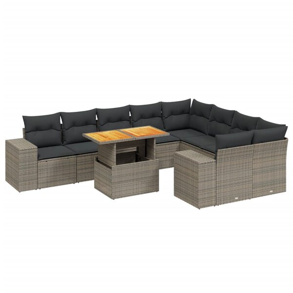 vidaXL Salon de jardin avec coussins 10 Pièces gris résine tressée