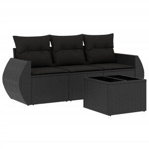 vidaXL Salon de jardin 4 Pièces avec coussins noir résine tressée