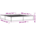 vidaXL Cadre de lit chêne fumé 200x200 cm bois d'ingénierie et métal