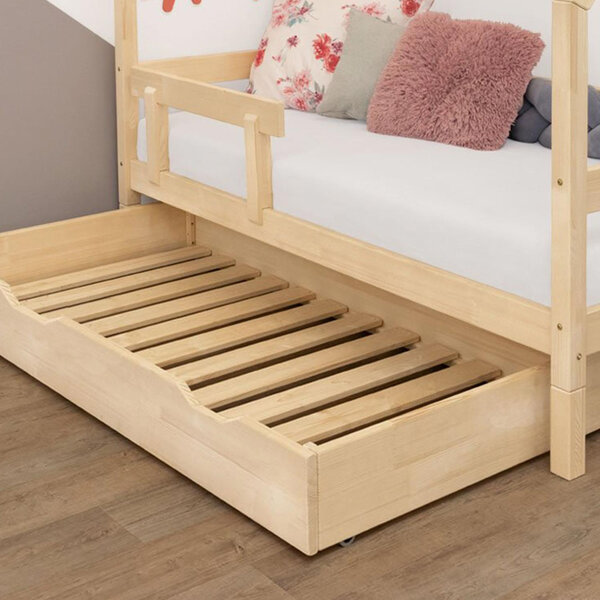 Tiroir à roulettes rangement ou lit - bois vernis pour lit 80 x 200 cm