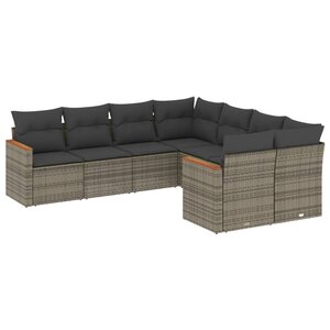 vidaXL Salon de jardin 8 Pièces avec coussins gris résine tressée