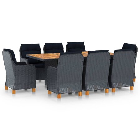 vidaXL Mobilier à dîner 9 Pièces avec coussins Résine tressée Gris foncé