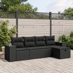 vidaXL Salon de jardin 5 Pièces avec coussins noir résine tressée