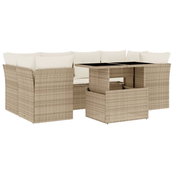 vidaXL Salon de jardin avec coussins 7 Pièces beige résine tressée