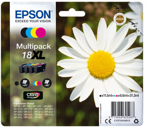 Epson m-pack 4-col 18xl claria home ink 18xl cartouche encre noir et tricolore haute capacite 31.3ml 1-pack rf-am blister
