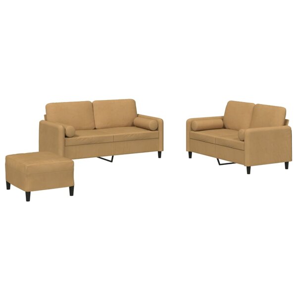vidaXL Ensemble de canapés 3 Pièces avec coussins marron velours