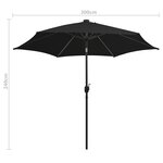 vidaXL Parasol avec LED et mât en aluminium 300 cm Noir