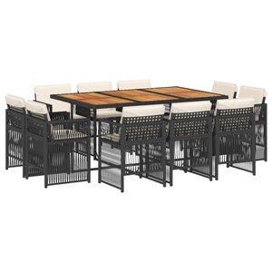 vidaXL Ensemble à manger de jardin 11 Pièces coussins noir résine tressée