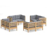 vidaXL Salon de jardin 8 Pièces avec coussins gris Bois de pin