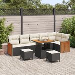 Ensemble de canapés de jardin 9 pièces avec coussins Noir Rotin synthétique Acacia