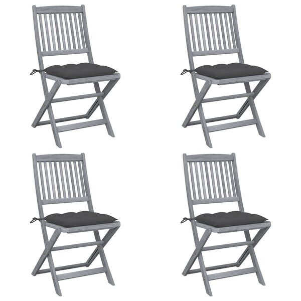 vidaXL Chaises pliables d'extérieur lot de 4 et coussins Bois d'acacia