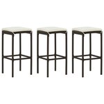 vidaXL Tabourets de bar avec coussins lot de 3 marron résine tressée