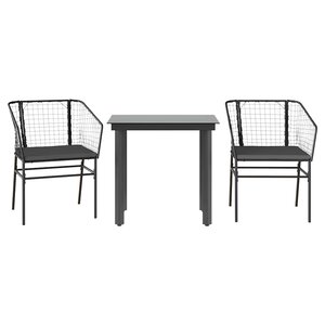 vidaXL Ensemble à manger de jardin et coussins 3 Pièces noir rotin verre