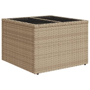 vidaXL Table de jardin dessus en verre beige 55x55x37cm résine tressée