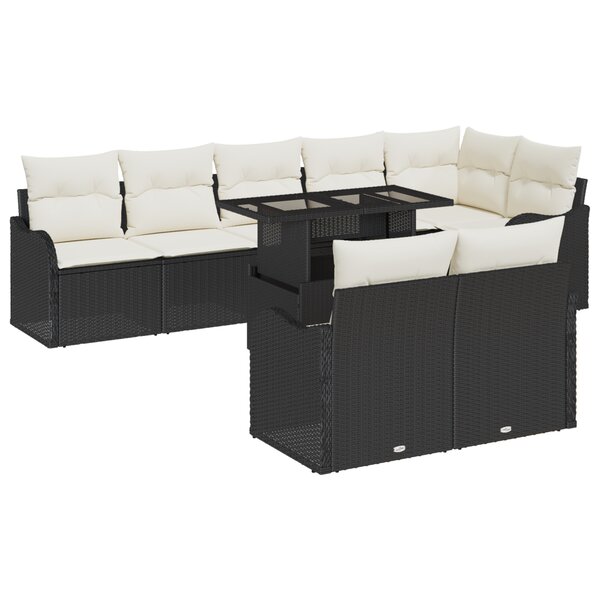 vidaXL Ensemble de Canapés de Jardin 9 Pièces avec Coussins Rotin Poly Noir