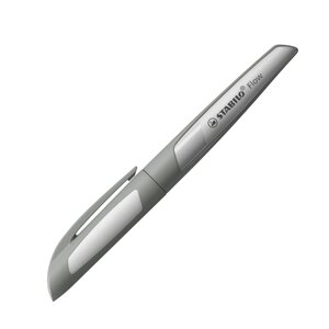 Stylo plume rechargeable monochrome Stabilo Flow - Plume M de haute qualité - Poignée ergonomique - Cartouche bleu roi incluse - Corps gris clair