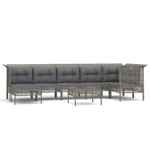 vidaXL Salon de jardin 8 Pièces avec coussins Gris Résine tressée