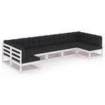 vidaXL Salon de jardin 7 Pièces avec coussins blanc bois de pin massif