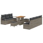 Ensemble de Canapé de Jardin de 10 Pièces avec Coussins Gris Rattan Poly Acacia