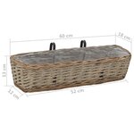 vidaXL Jardinière de balcon 2 Pièces Osier avec doublure en PE 60 cm