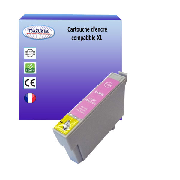 Cartouche Compatible pour Epson Stylus Photo PX800FW, PX810FW, PX820FWD, PX830FWD remplace Epson T0806 Light Magenta - T3AZUR