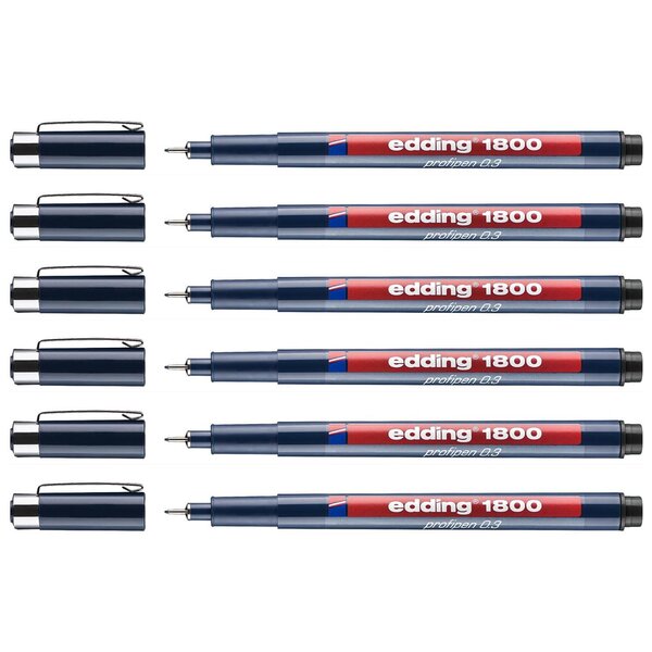 Feutre Fin de Précision 1800 Noir Pointe Fine (0.3) 0 35 mm x 6 EDDING