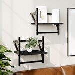 vidaXL Étagères murales avec barres 2 Pièces noir 30x25x30 cm