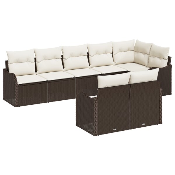 Set de Canapé de Jardin 8 Pièces avec Coussins Marron Rotin Poly
