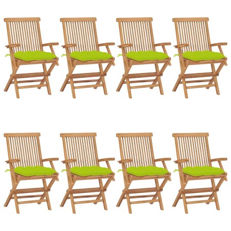 vidaXL Chaises de jardin avec coussins vert vif lot de 8 Teck massif