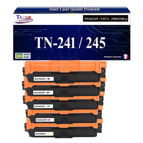 T3AZUR - 5x Toners compatibles avec Brother TN241/ TN245 pour Brother DCP-9022CDW  DCP9022CDW