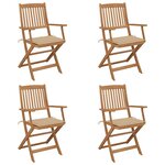 vidaXL Chaises pliables de jardin lot de 4 avec coussins Bois d'acacia