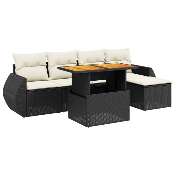 vidaXL Salon de jardin 6 Pièces avec coussins noir résine tressée