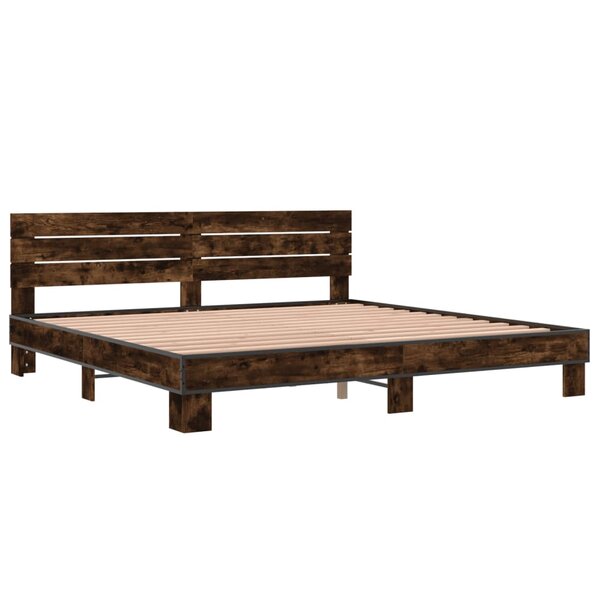 vidaXL Cadre de lit chêne fumé 200x200 cm bois d'ingénierie et métal