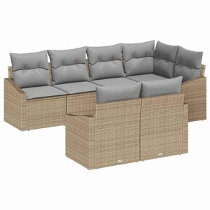 vidaXL Ensemble de Canapés avec coussin 7 Pièces Beige polyrotin