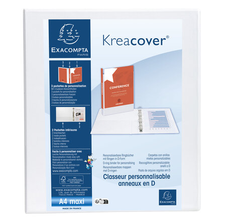 Classeur Pp Personnalisable Kreacover - 2 Anneaux En D 25mm - A4 Maxi - Blanc - X 10 - Exacompta